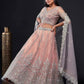 Rajwada Peach Net Embroidered Semi-Stitched Lehenga For Women