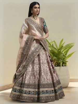 Rajwada Multicolor Silk Blend Embroidered Semi-Stitched Lehenga For Women