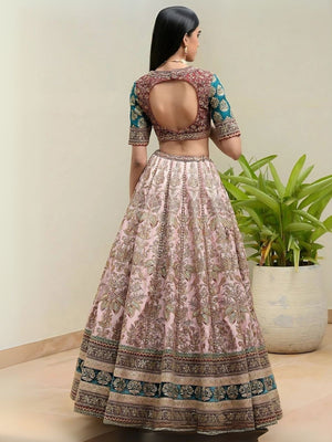 Rajwada Multicolor Silk Blend Embroidered Semi-Stitched Lehenga For Women
