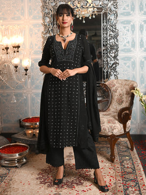 Rajwada Women Viscose Chikankari Beads Embroidered Unstitched Kurta Set