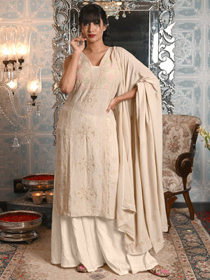 Rajwada Women Cotton Viscose Chikankari Beads Embroidered Unstitched Kurta Set