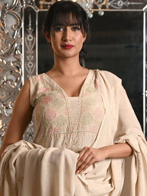 Rajwada Women Cotton Viscose Chikankari Beads Embroidered Unstitched Kurta Set