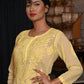 Rajwada Women Yellow Chequered Voile Chikankari Embroidered Stitched Kurta With Salwar