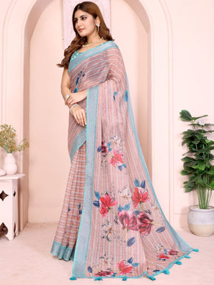 Rajwada Light Pink Cotton Printed Saree For Women