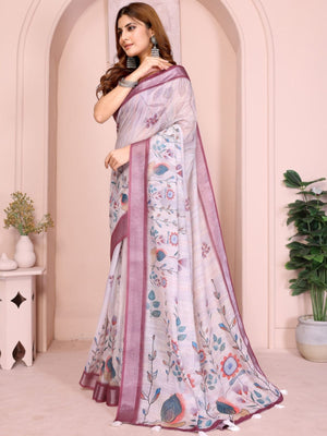 Rajwada Off White Cotton Printed Saree For Women