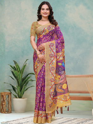 Rajwada Purple Cotton Printed Saree For Women