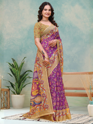 Rajwada Purple Cotton Printed Saree For Women