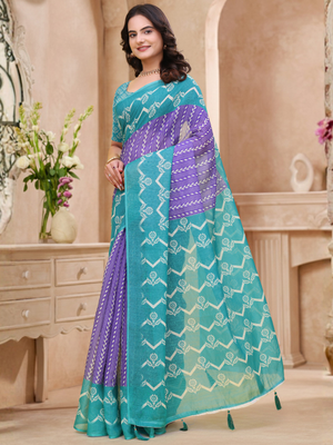 Rajwada Blue And Purple Cotton Printed Saree For Women