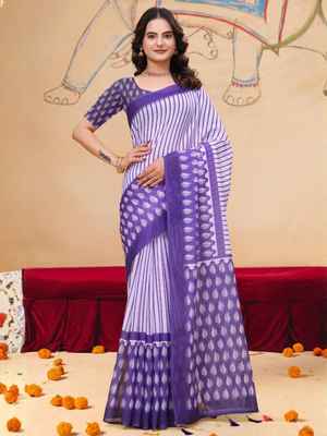 Rajwada Lavender And Purple Cotton Printed Saree For Women
