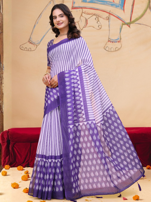 Rajwada Lavender And Purple Cotton Printed Saree For Women