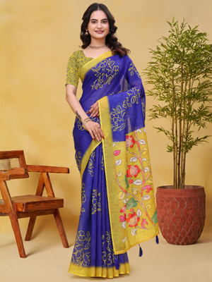 Rajwada Royal Blue Cotton Printed Saree For Women