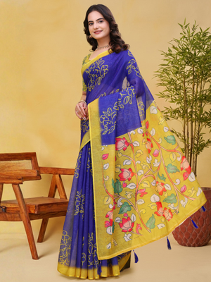 Rajwada Royal Blue Cotton Printed Saree For Women