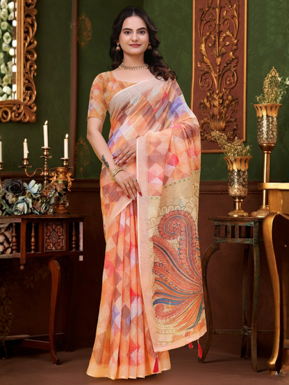 Rajwada Multicolor Cotton Printed Saree For Women