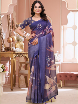 Rajwada Royal Blue Cotton Printed Saree For Women