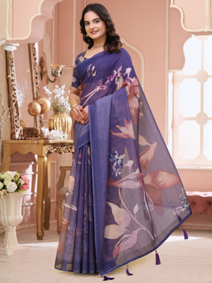 Rajwada Royal Blue Cotton Printed Saree For Women