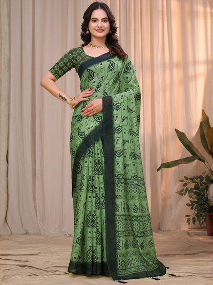 Rajwada Light Green Cotton Printed Saree For Women