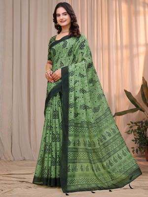 Rajwada Light Green Cotton Printed Saree For Women