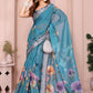 Rajwada Teal Blue Cotton Printed Saree For Women