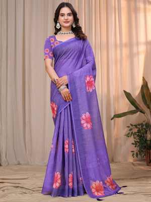 Rajwada Purple Cotton Printed Saree For Women