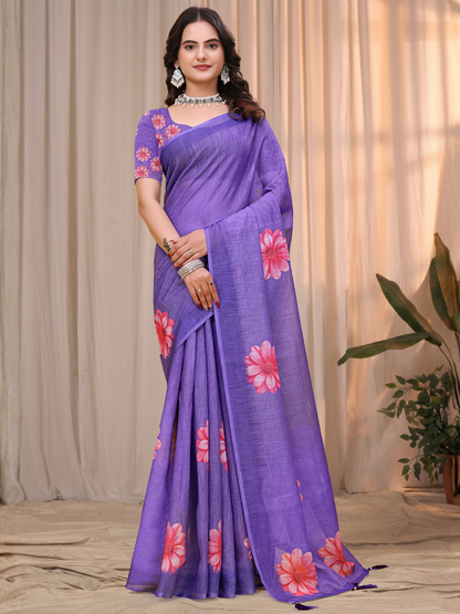 Rajwada Purple Cotton Printed Saree For Women