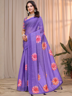 Rajwada Purple Cotton Printed Saree For Women