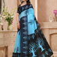 Rajwada Sky Blue And Black Cotton Printed Saree For Women