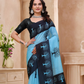 Rajwada Sky Blue And Black Cotton Printed Saree For Women
