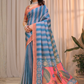 Rajwada Dusty Blue And Peach Cotton Printed Saree For Women