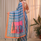Rajwada Dusty Blue And Peach Cotton Printed Saree For Women