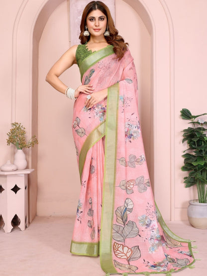 Rajwada Light Pink Cotton Printed Saree For Women