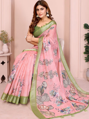 Rajwada Light Pink Cotton Printed Saree For Women