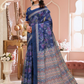 Rajwada Navy Blue Cotton Printed Saree For Women