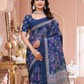 Rajwada Navy Blue Cotton Printed Saree For Women