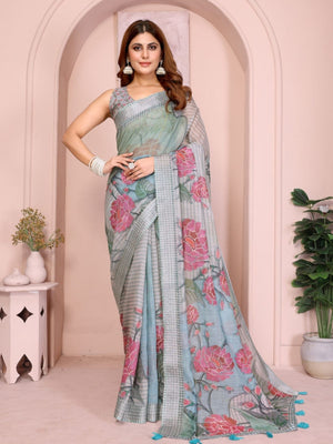 Rajwada Green Cotton Printed Saree For Women