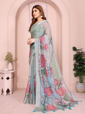 Rajwada Green Cotton Printed Saree For Women