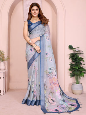 Rajwada Light grey Cotton Printed Saree For Women
