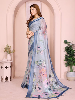 Rajwada Light grey Cotton Printed Saree For Women