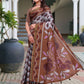 Rajwada Silver And Brown Cotton Blend Printed Saree For Women