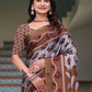 Rajwada Silver And Brown Cotton Blend Printed Saree For Women