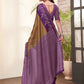 Rajwada Brown And Dark Purple Cotton Blend Printed Saree For Women