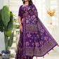 Rajwada Deep Purple Cotton Blend Printed Saree For Women