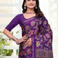 Rajwada Deep Purple Cotton Blend Printed Saree For Women