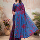 Rajwada Light Blue And Wine Cotton Blend Printed Saree For Women