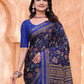 Rajwada Navy Blue Cotton Blend Printed Saree For Women