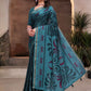 Rajwada Deep Green And Blue Cotton Blend Printed Saree For Women
