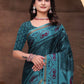 Rajwada Deep Green And Blue Cotton Blend Printed Saree For Women