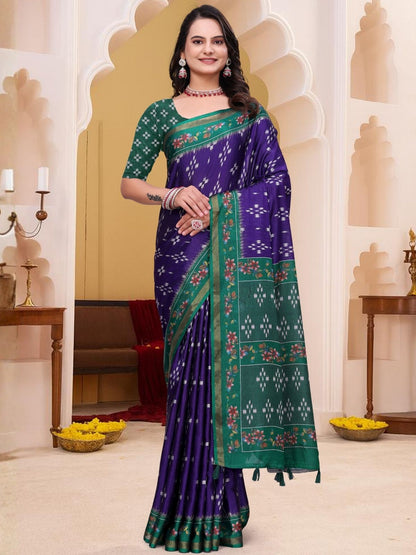 Rajwada Violet Cotton Blend Printed Saree For Women