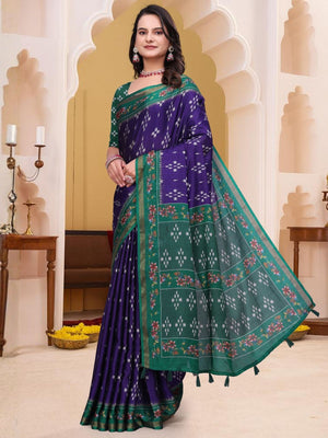 Rajwada Violet Cotton Blend Printed Saree For Women