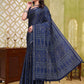 Rajwada Navy Blue Cotton Blend Printed Saree For Women