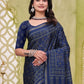Rajwada Navy Blue Cotton Blend Printed Saree For Women